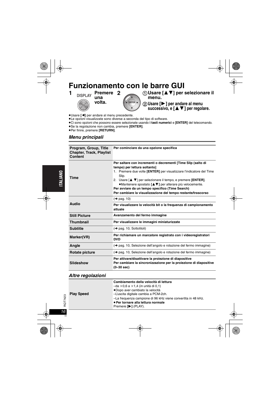 Funzionamento con le barre gui | Panasonic DVDLS50 User Manual | Page 44 / 80