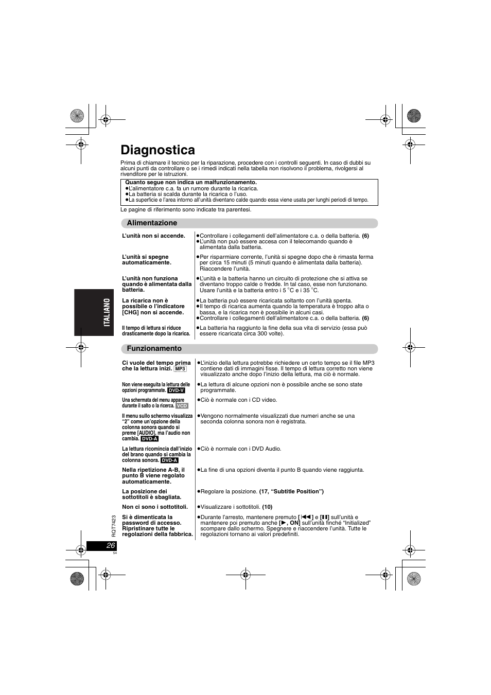 Diagnostica | Panasonic DVDLS50 User Manual | Page 54 / 80