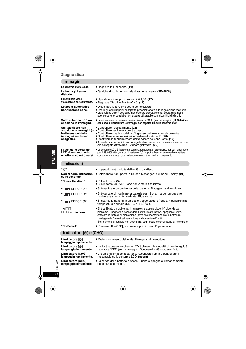 Diagnostica, Immagini, Indicatori | Panasonic DVDLS50 User Manual | Page 56 / 80