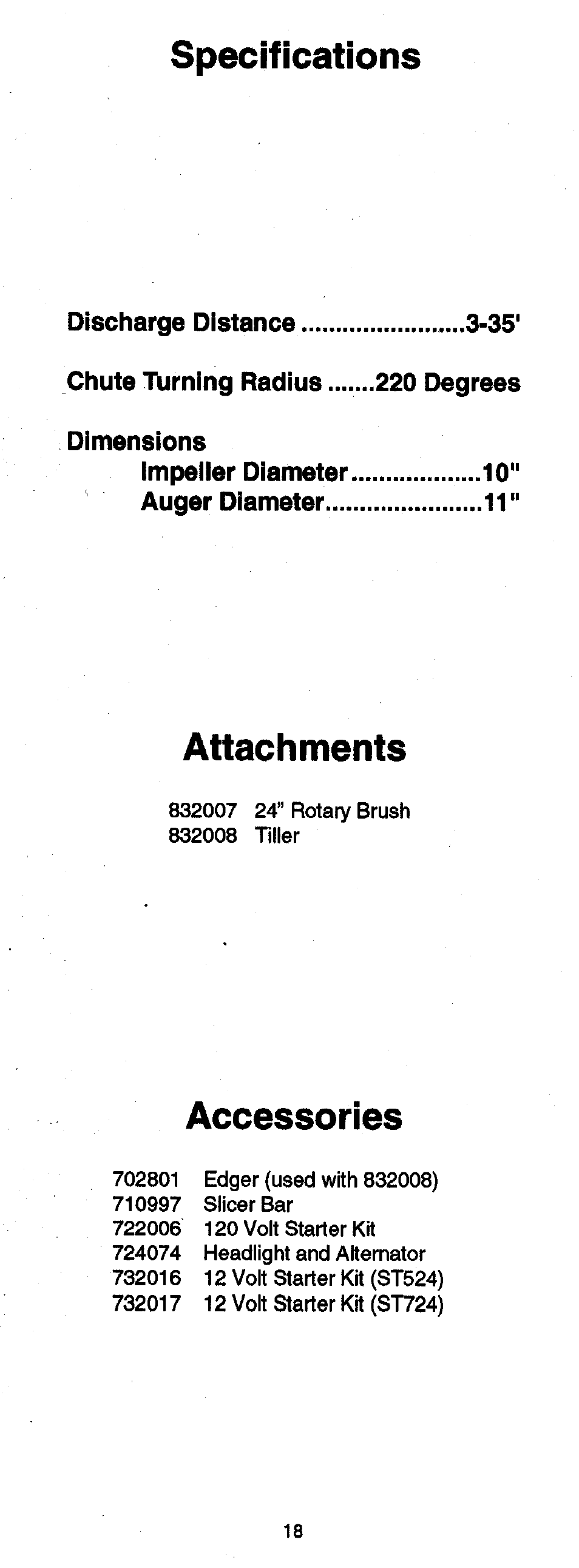 Specifications, Attachments, Accessories | Ariens SNO-THRO 932 User Manual | Page 20 / 22