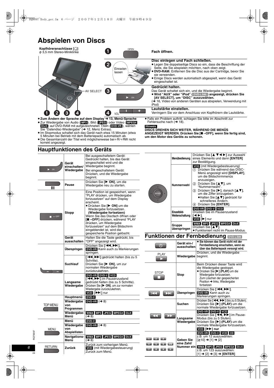 Abspielen von discs | Panasonic DVDLS83 User Manual | Page 24 / 108