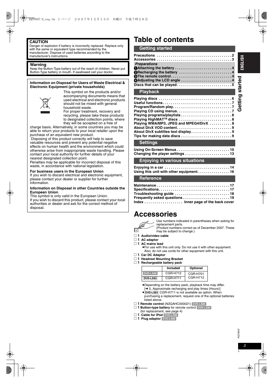 Panasonic DVDLS83 User Manual | Page 3 / 108