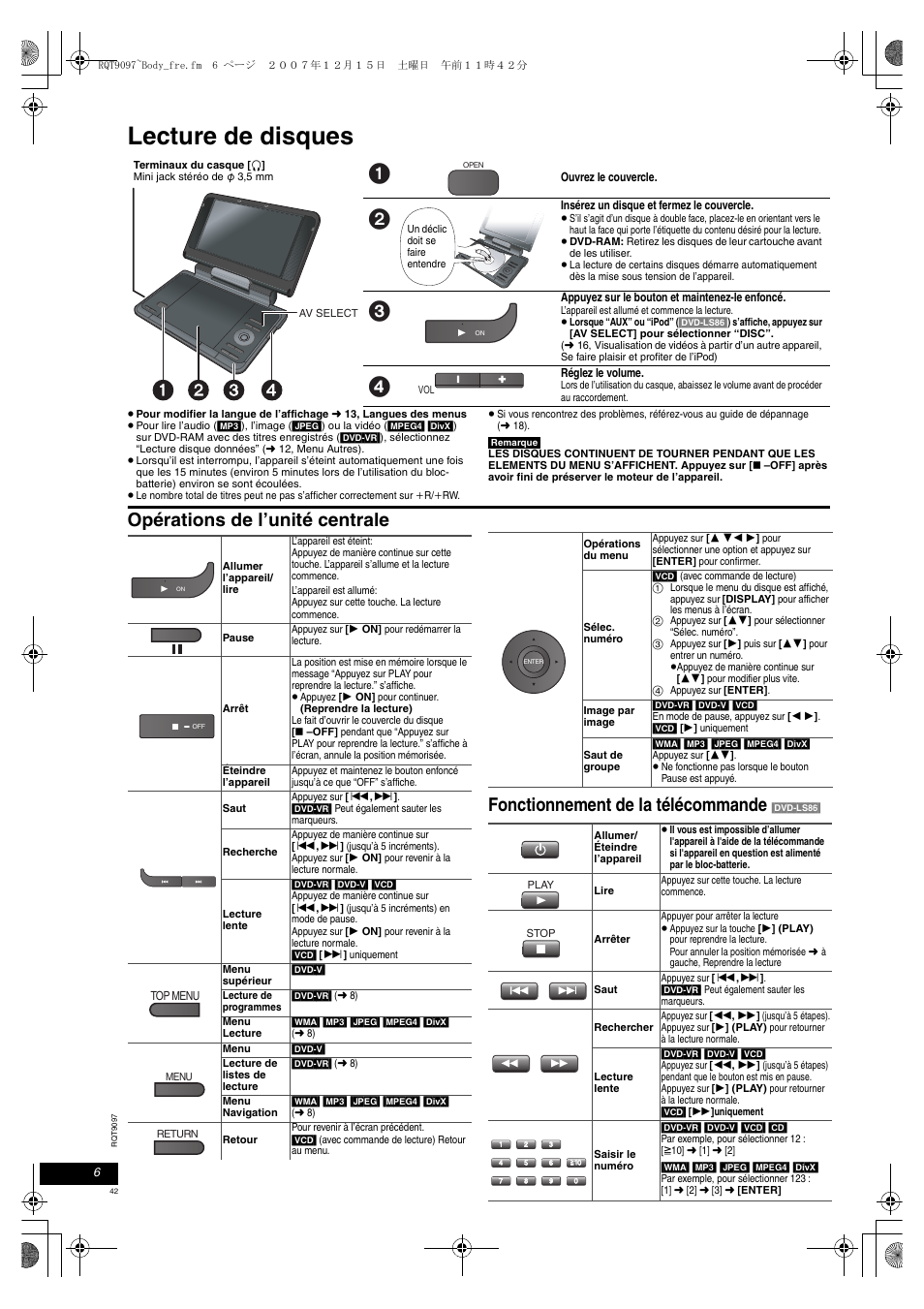 Lecture de disques | Panasonic DVDLS83 User Manual | Page 42 / 108