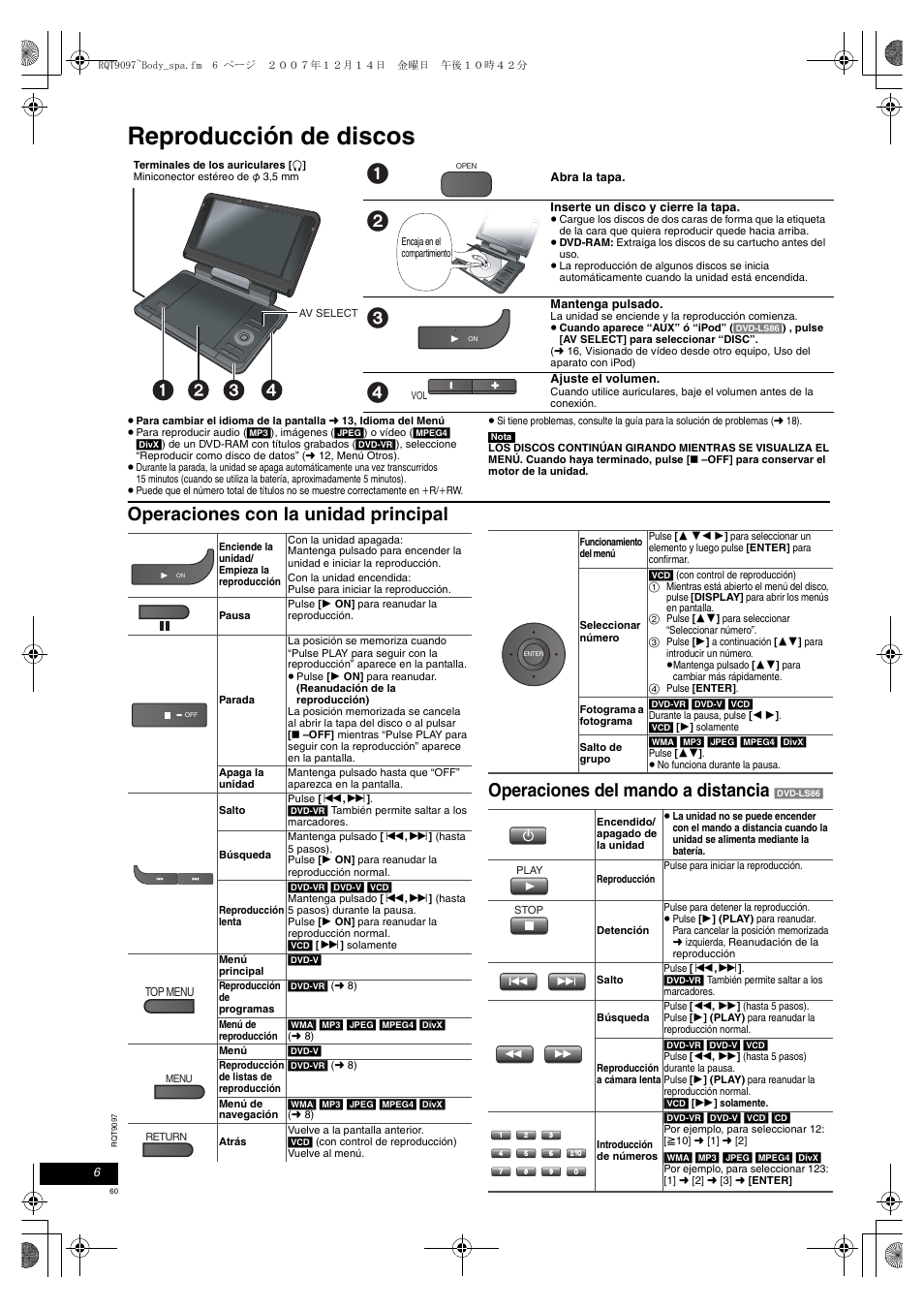 Reproducción de discos | Panasonic DVDLS83 User Manual | Page 60 / 108