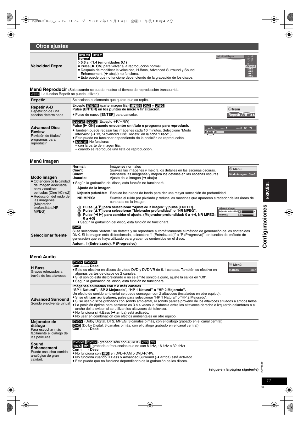 Confi guraci ones, Otros ajustes | Panasonic DVDLS83 User Manual | Page 65 / 108