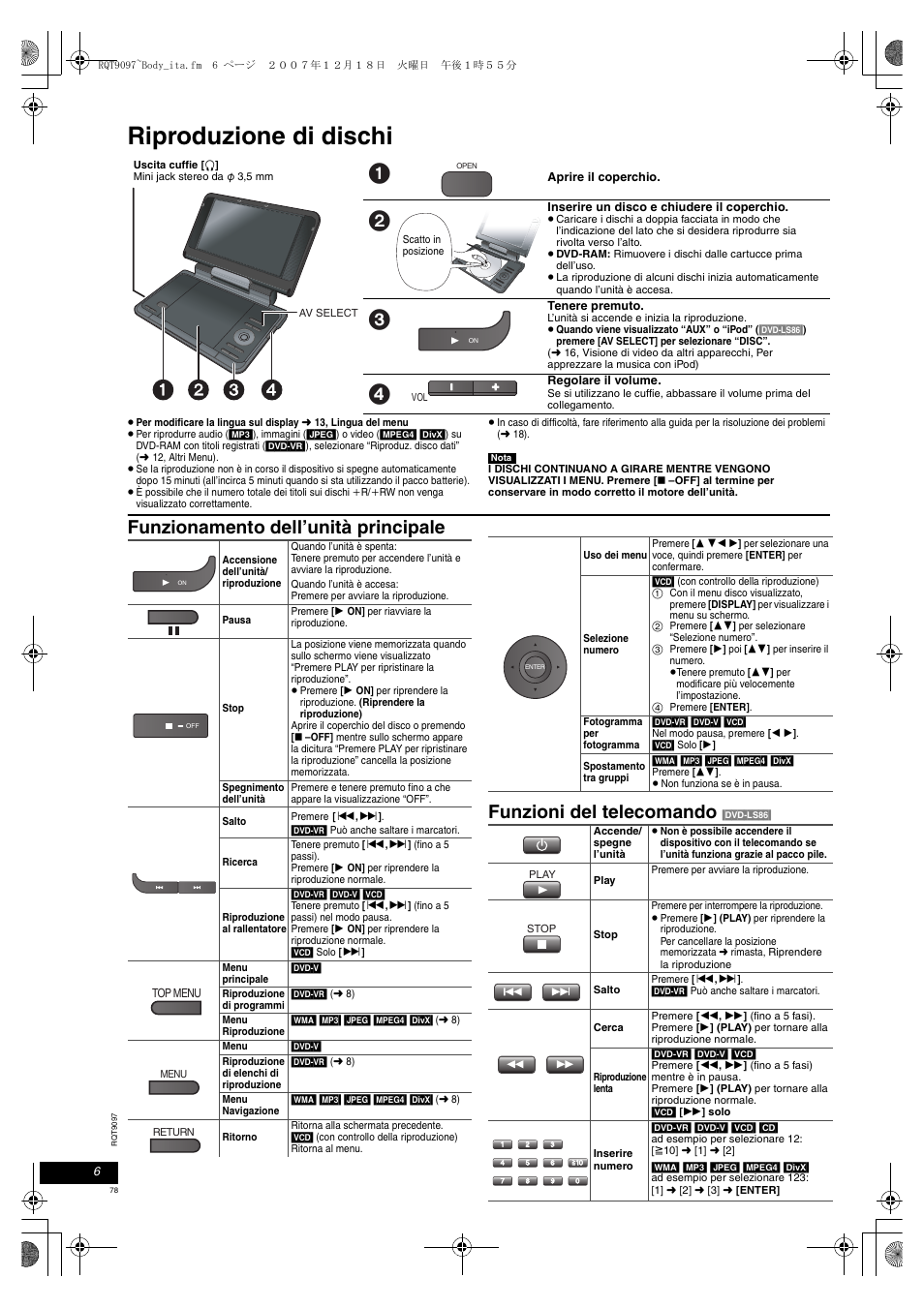 Riproduzione di dischi | Panasonic DVDLS83 User Manual | Page 78 / 108