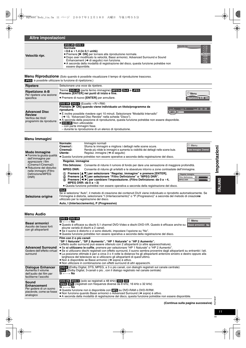 Impost azi oni, Altre impostazioni | Panasonic DVDLS83 User Manual | Page 83 / 108