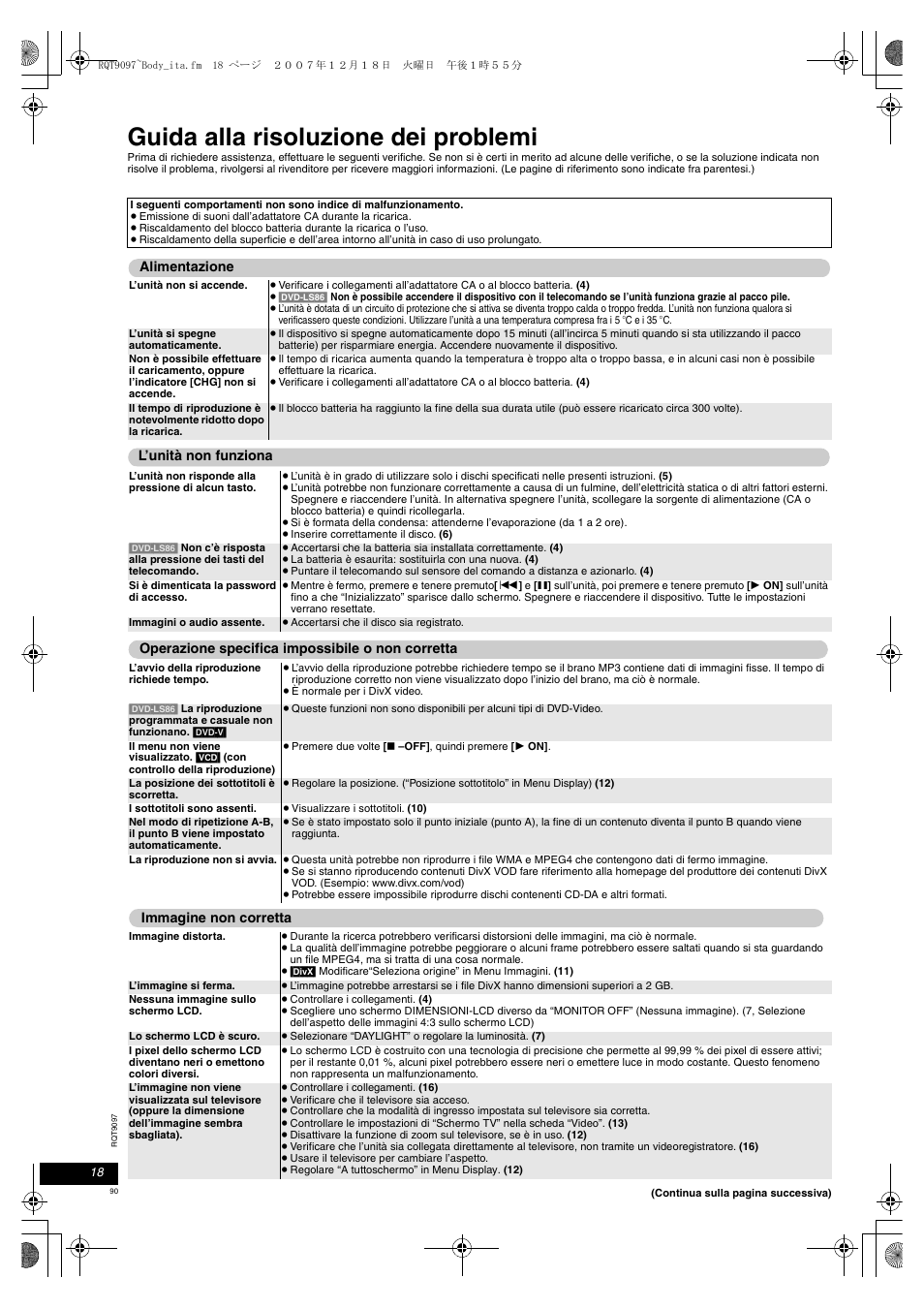 Guida alla risoluzione dei problemi | Panasonic DVDLS83 User Manual | Page 90 / 108