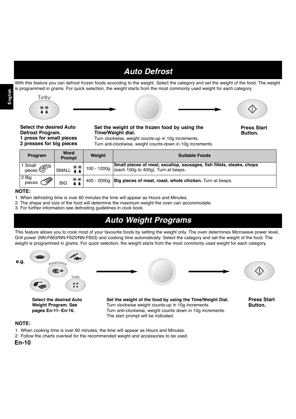 Auto defrost, Auto weight programs, En-10 | Panasonic NNF663 User Manual | Page 12 / 175