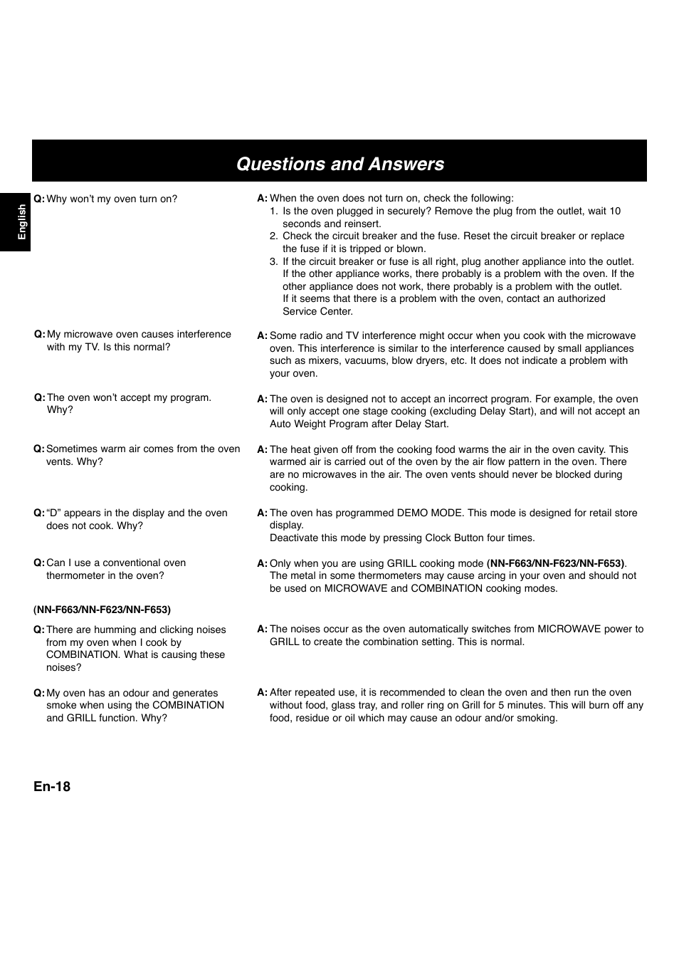 Questions and answers, En-18 | Panasonic NNF663 User Manual | Page 20 / 175