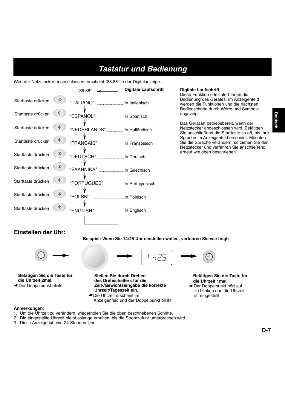 Tastatur und bedienung, Einstellen der uhr | Panasonic NNF663 User Manual | Page 28 / 175