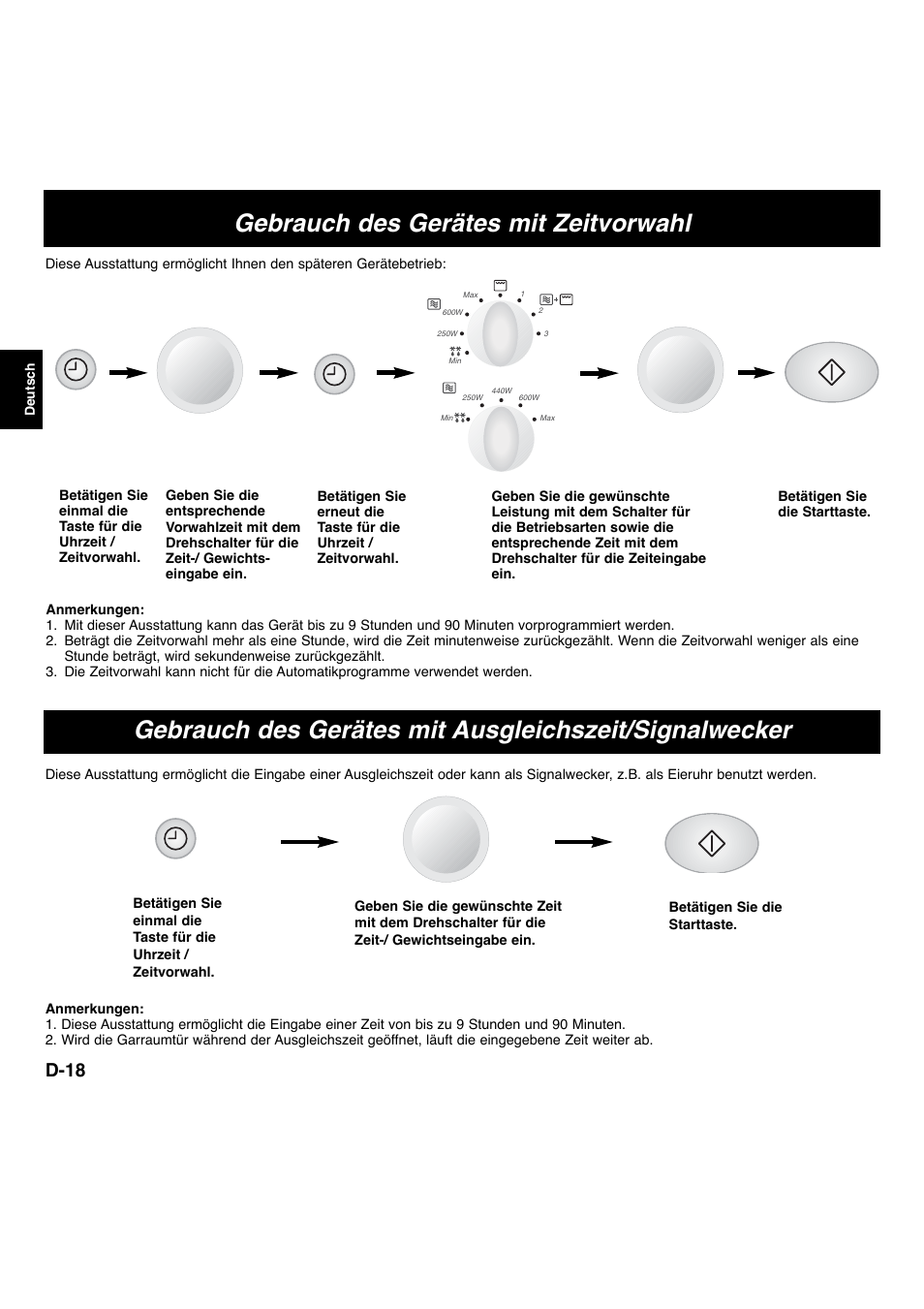 Gebrauch des gerätes mit zeitvorwahl, D-18 | Panasonic NNF663 User Manual | Page 39 / 175