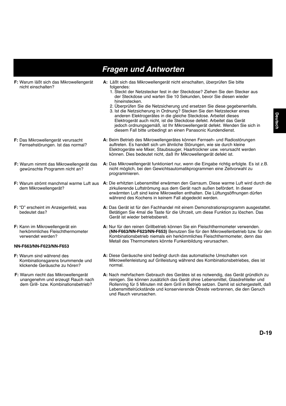 Fragen und antworten, D-19 | Panasonic NNF663 User Manual | Page 40 / 175