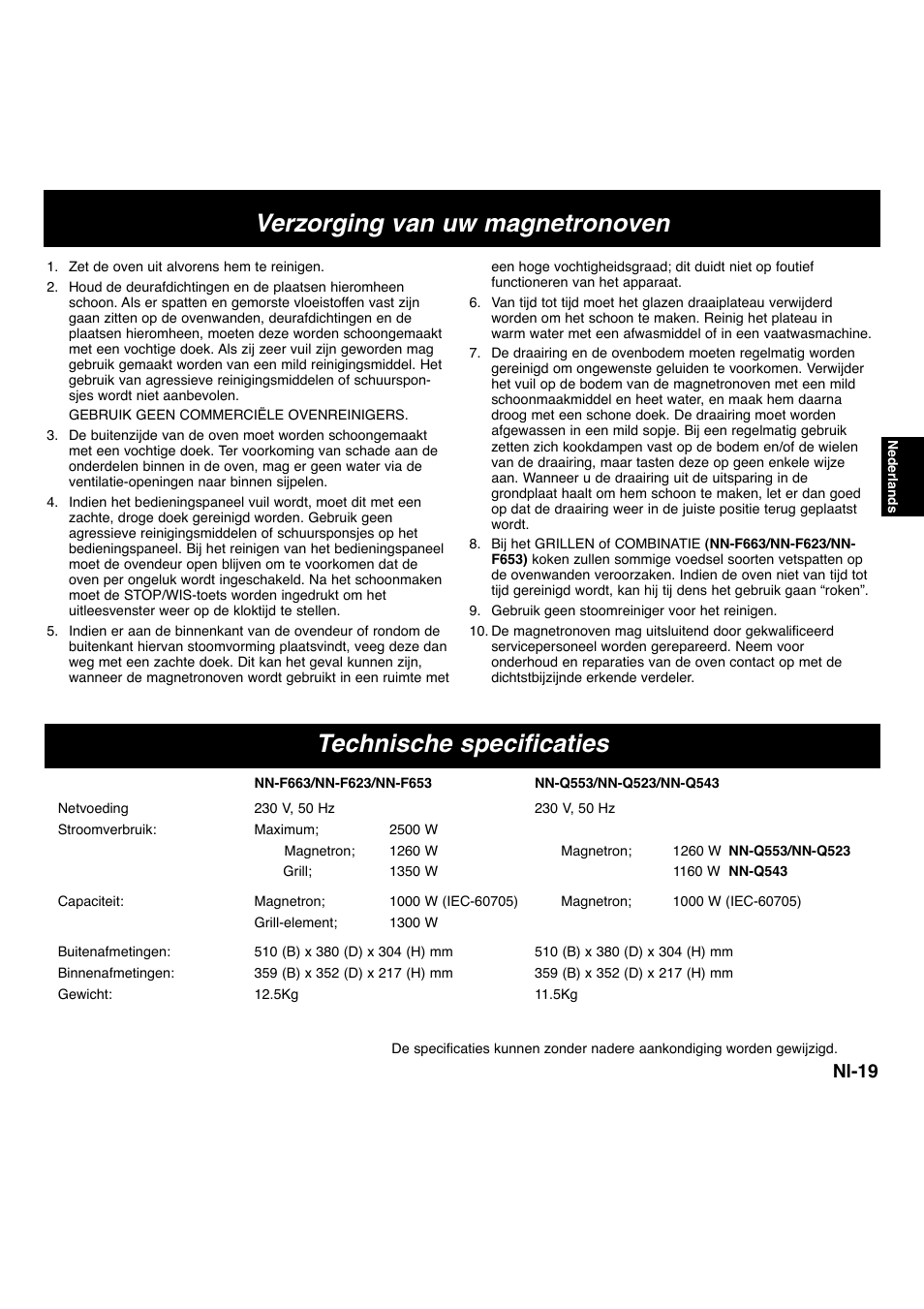 Nl-19 | Panasonic NNF663 User Manual | Page 60 / 175