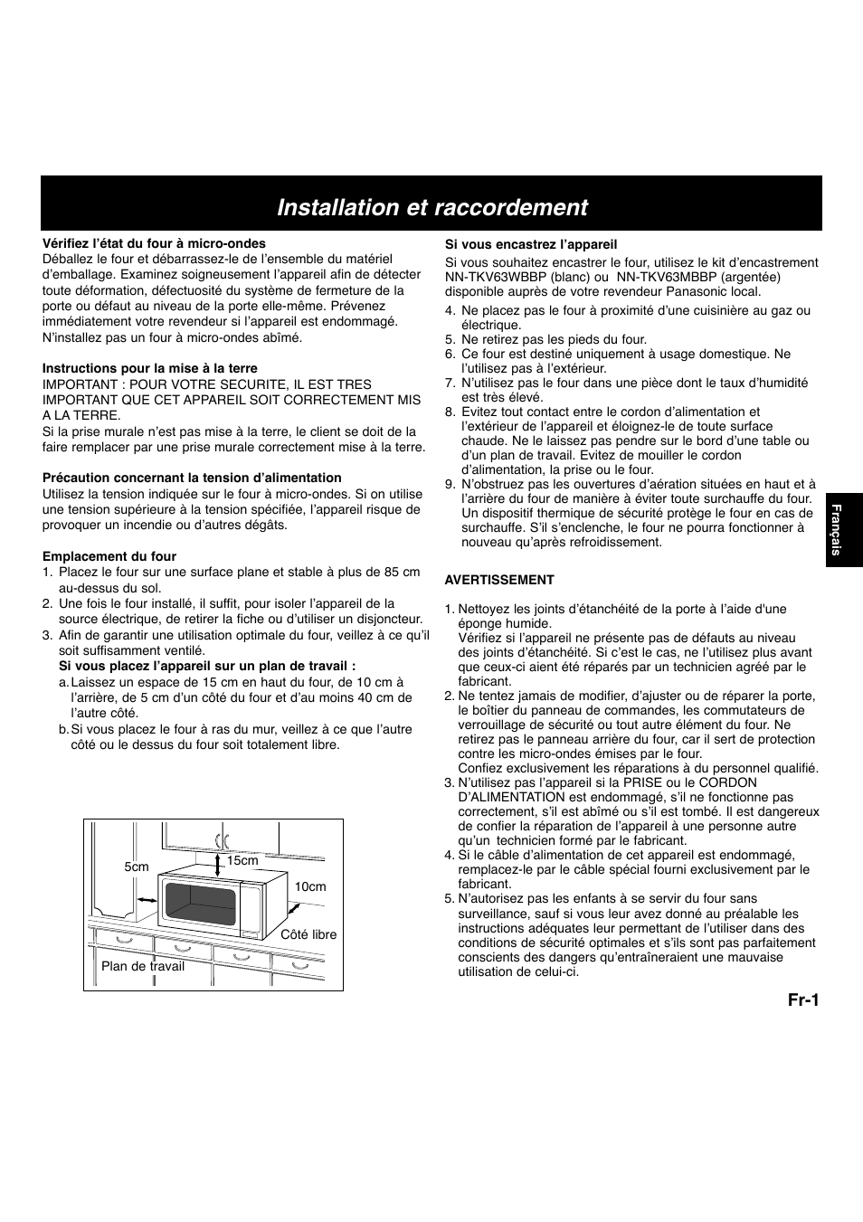 Installation et raccordement, Fr-1 | Panasonic NNF663 User Manual | Page 61 / 175