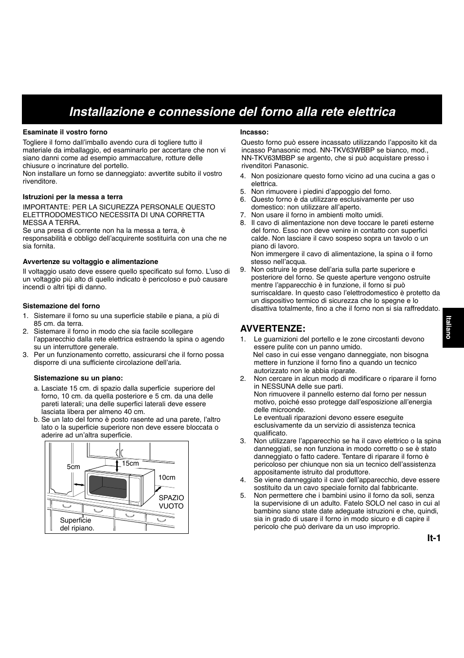 It-1, Avvertenze | Panasonic NNF663 User Manual | Page 80 / 175