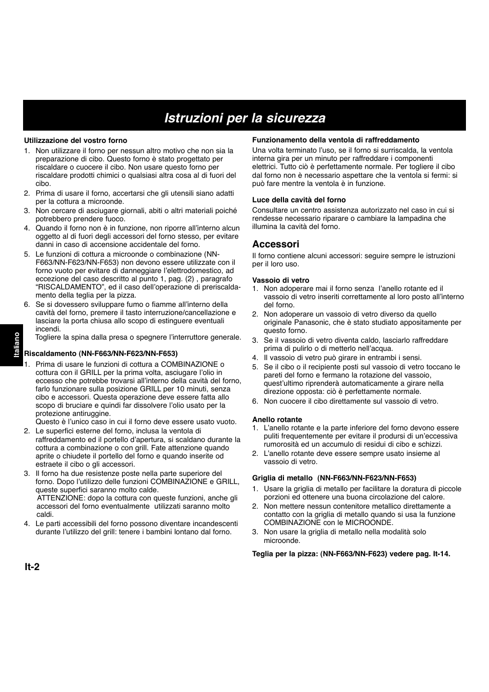 Istruzioni per la sicurezza, Accessori, It-2 | Panasonic NNF663 User Manual | Page 81 / 175