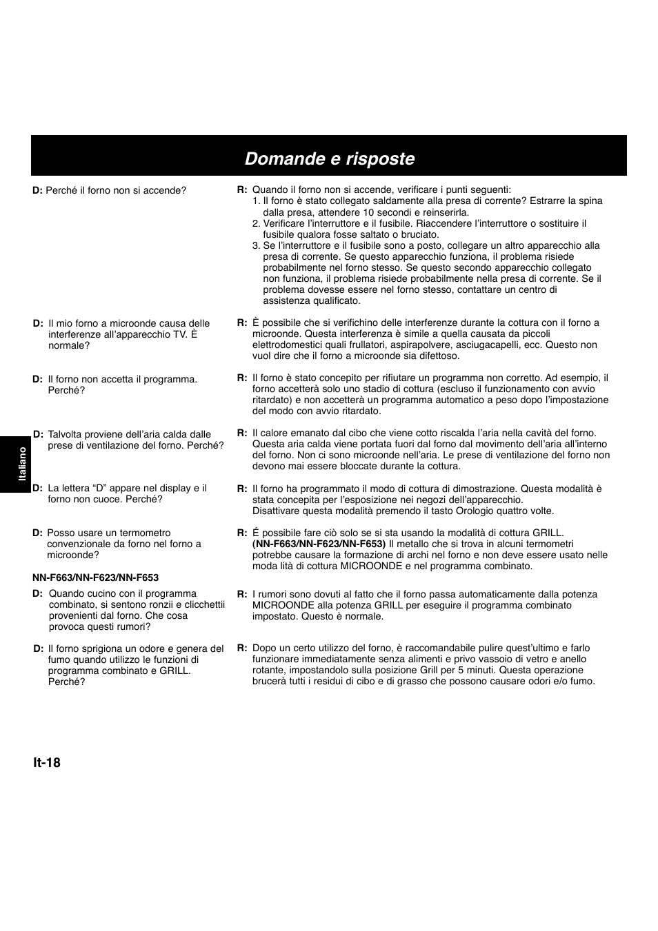 Domande e risposte, It-18 | Panasonic NNF663 User Manual | Page 97 / 175