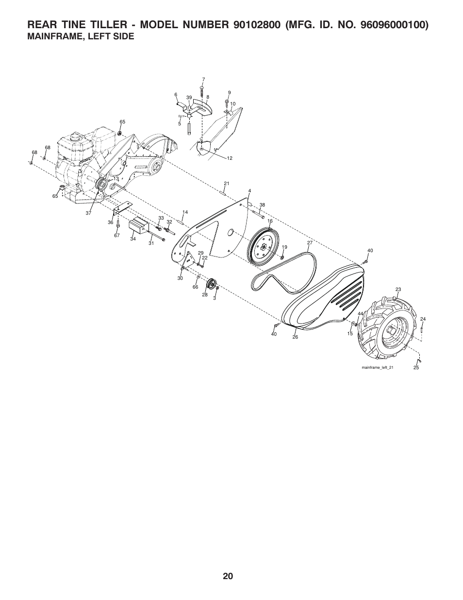 Mainframe, left side | Ariens 90102800 User Manual | Page 20 / 34