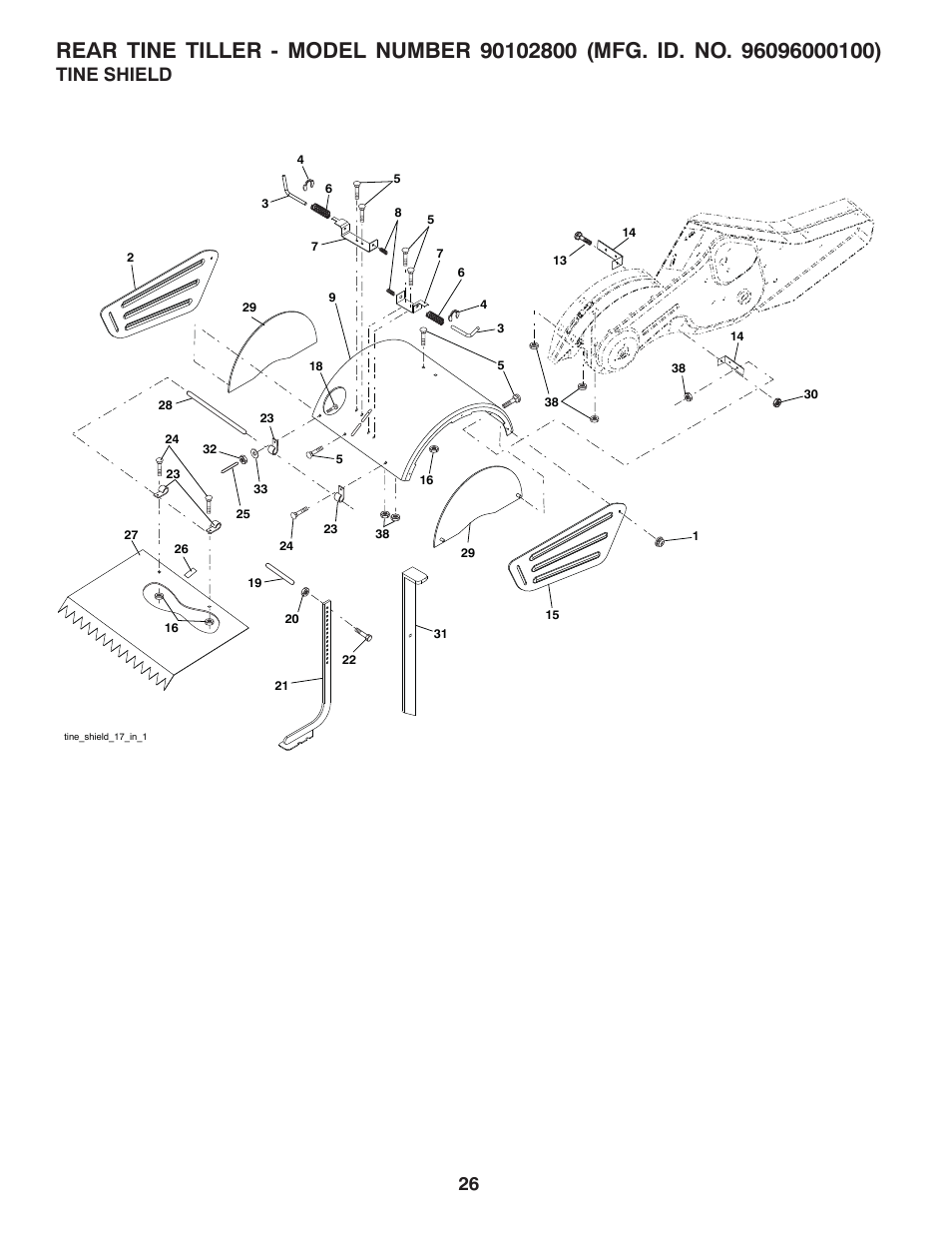 Tine shield | Ariens 90102800 User Manual | Page 26 / 34