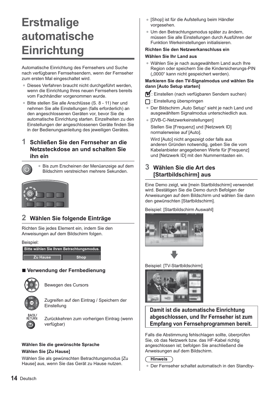 Erstmalige automatische einrichtung | Panasonic TX24AS500E User Manual | Page 14 / 80