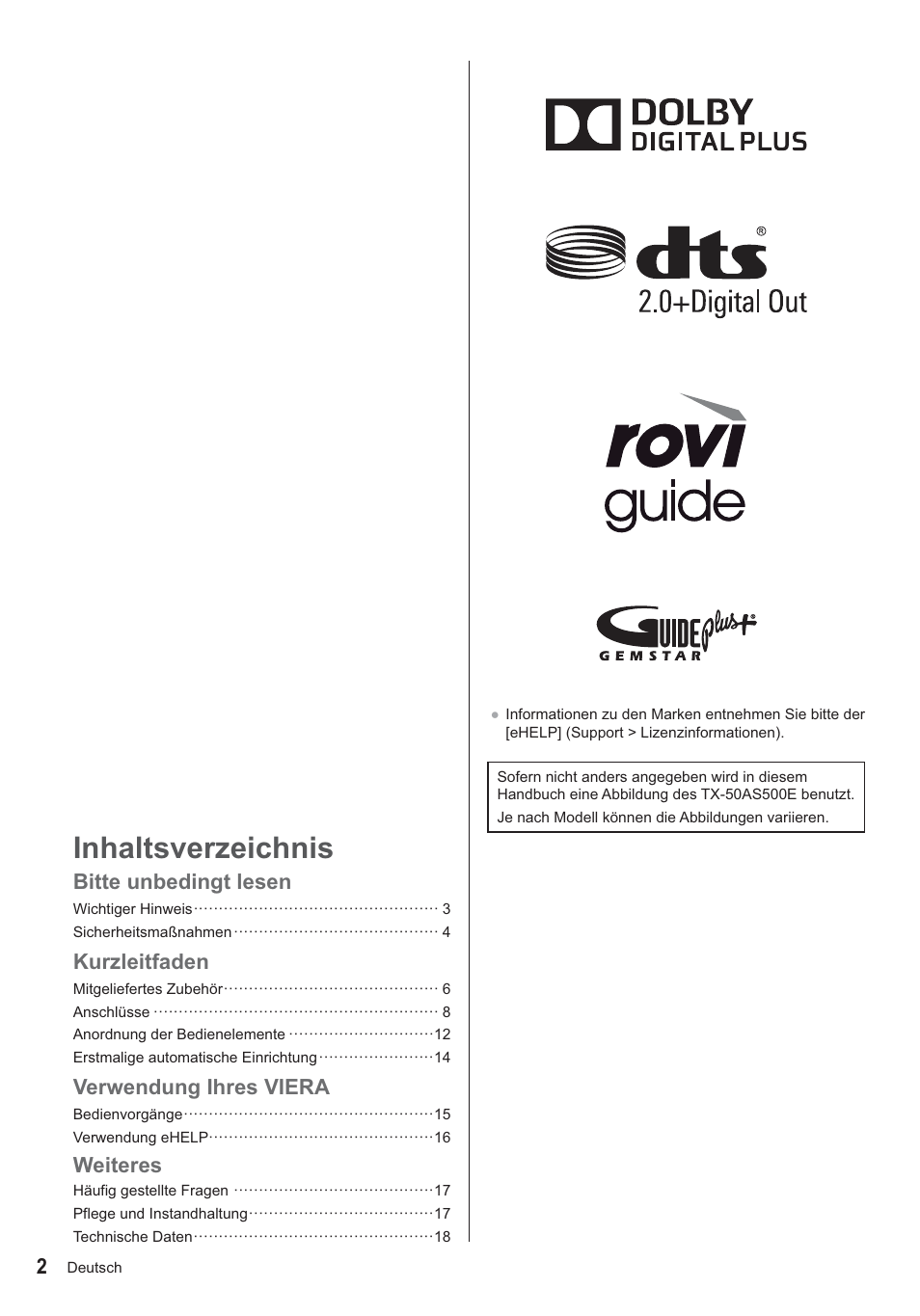 Panasonic TX24AS500E User Manual | Page 2 / 80