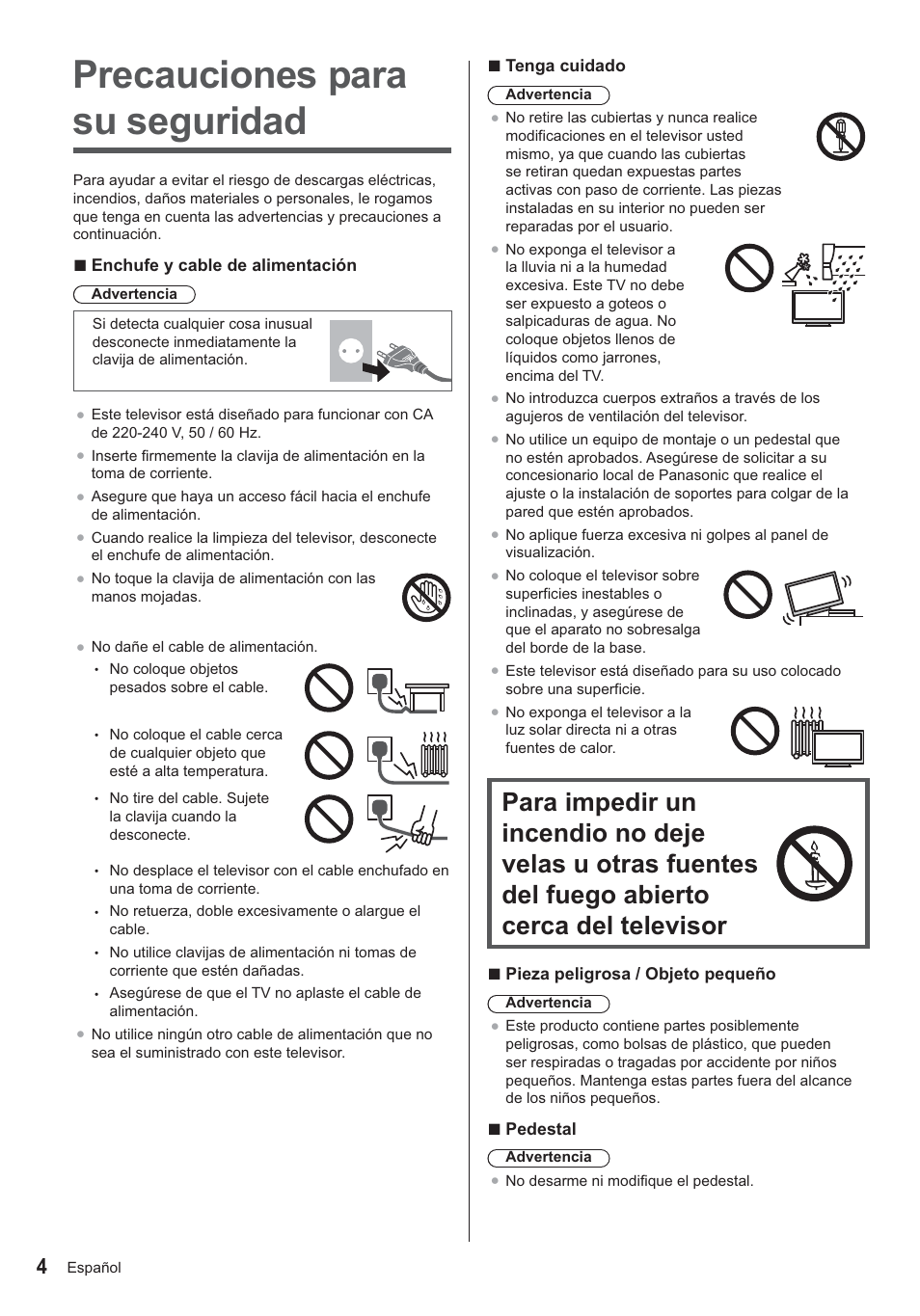 Precauciones para su seguridad | Panasonic TX24AS500E User Manual | Page 24 / 80