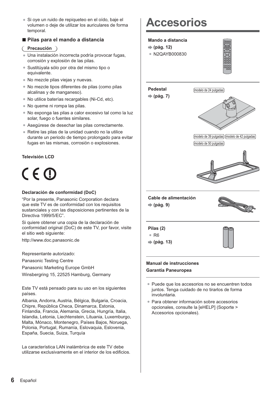 Accesorios | Panasonic TX24AS500E User Manual | Page 26 / 80