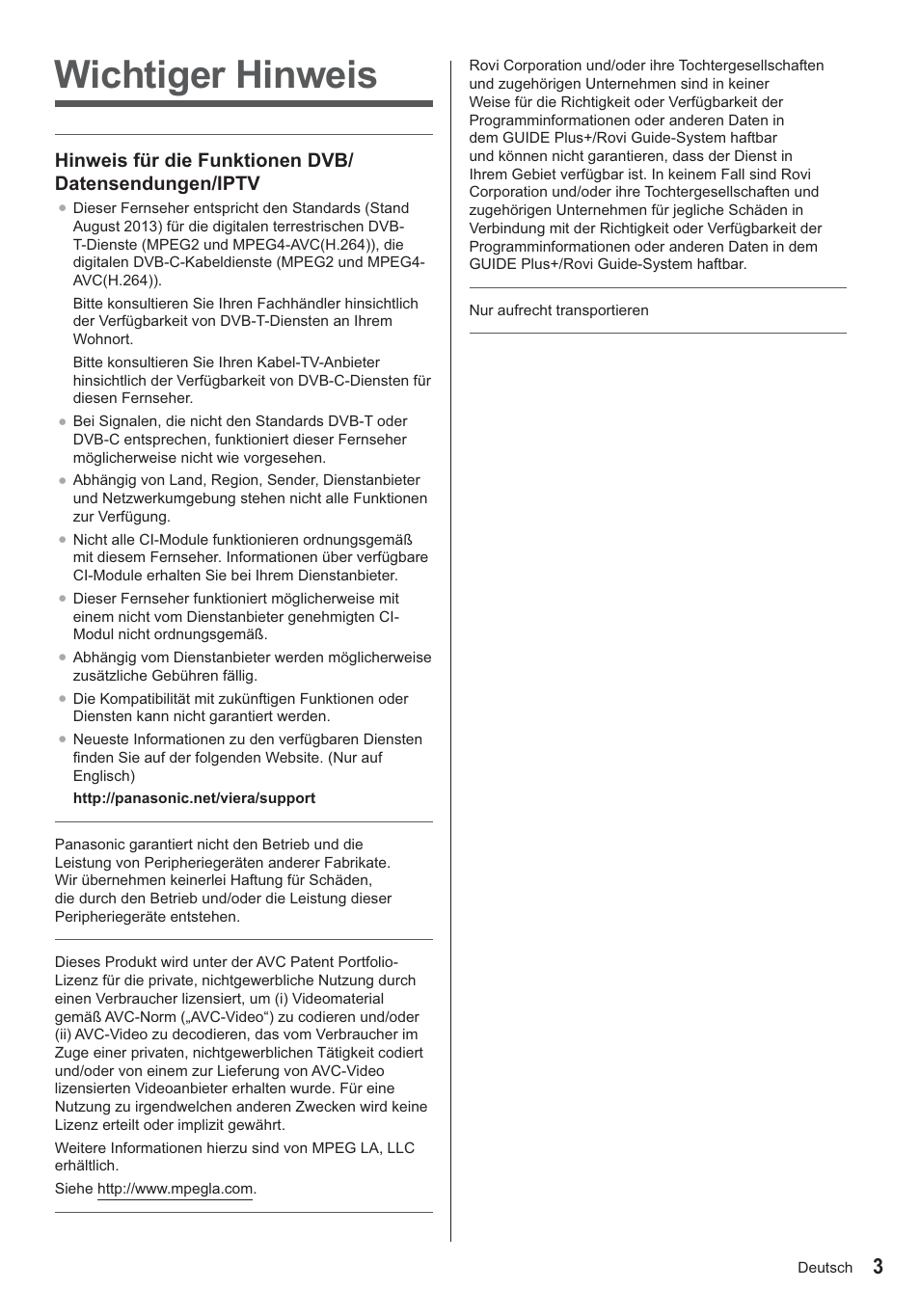 Wichtiger hinweis | Panasonic TX24AS500E User Manual | Page 3 / 80