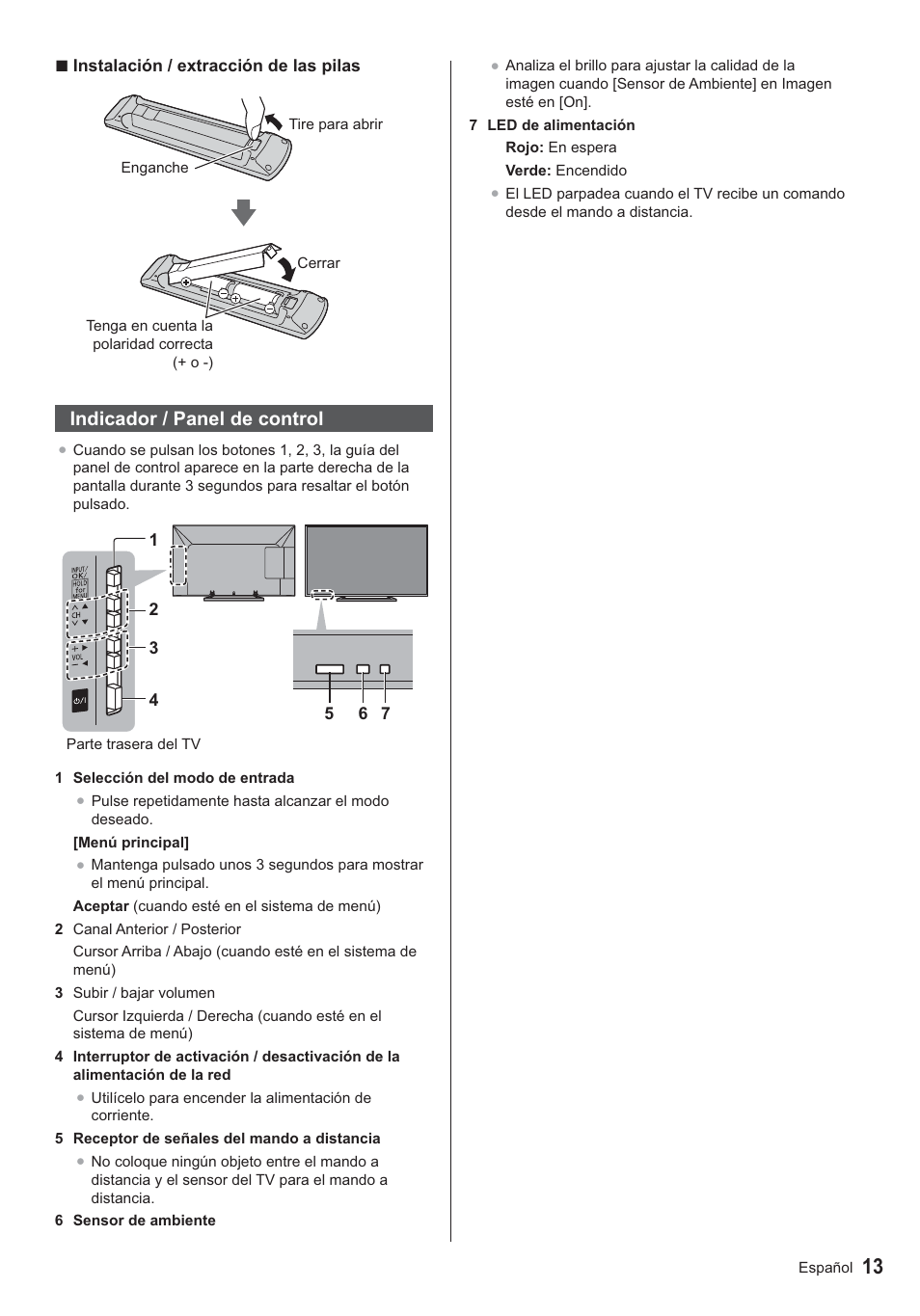 Indicador / panel de control | Panasonic TX24AS500E User Manual | Page 33 / 80