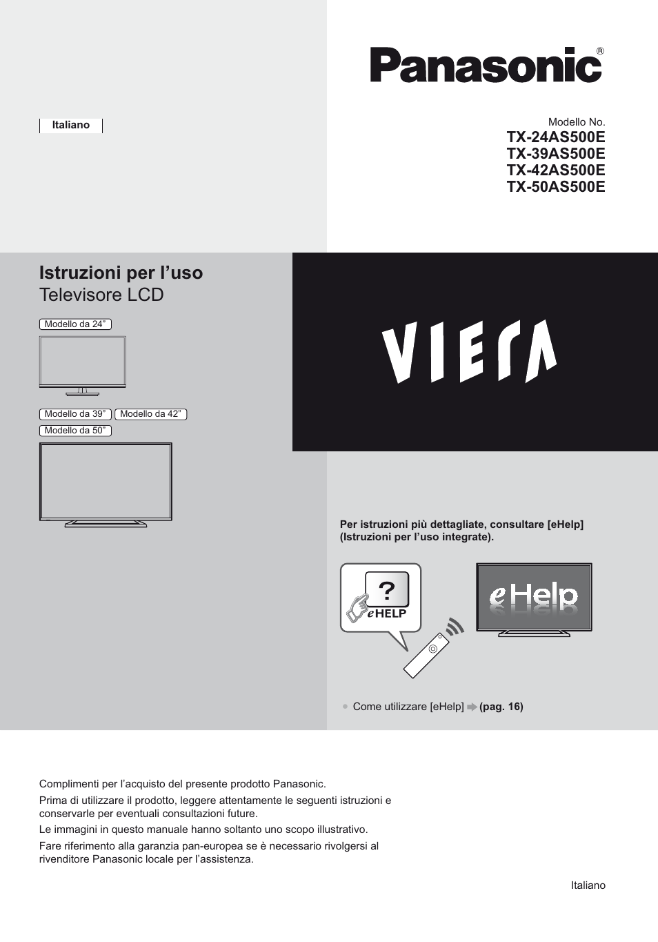 Istruzioni per l’uso televisore lcd | Panasonic TX24AS500E User Manual | Page 41 / 80