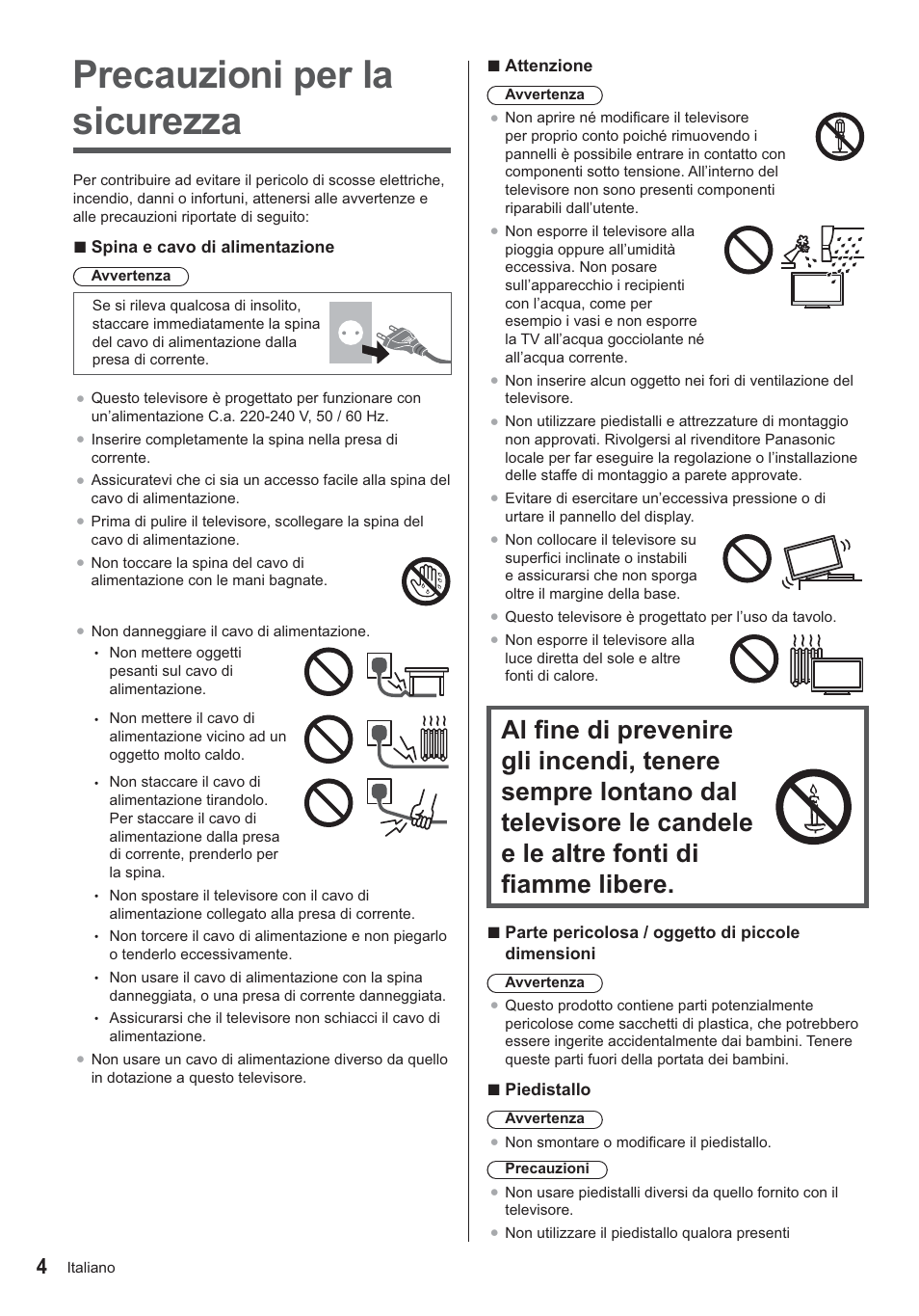 Precauzioni per la sicurezza | Panasonic TX24AS500E User Manual | Page 44 / 80