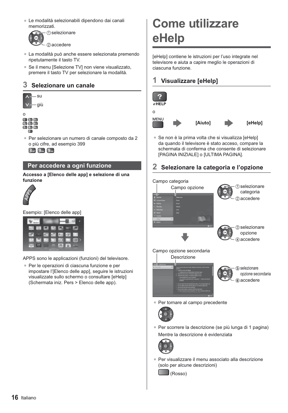 Come utilizzare ehelp | Panasonic TX24AS500E User Manual | Page 56 / 80