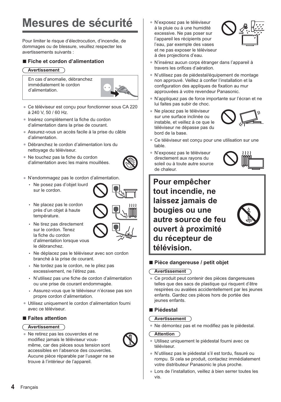 Mesures de sécurité | Panasonic TX24AS500E User Manual | Page 64 / 80
