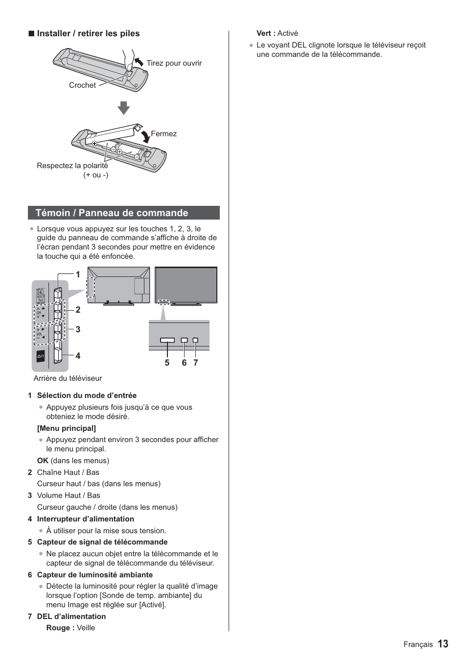 Témoin / panneau de commande | Panasonic TX24AS500E User Manual | Page 73 / 80