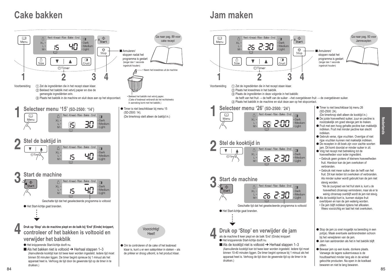 Jam maken 1 4 2 3, Cake bakken 1 4 2 3 | Panasonic SD2501WXC User Manual | Page 43 / 100