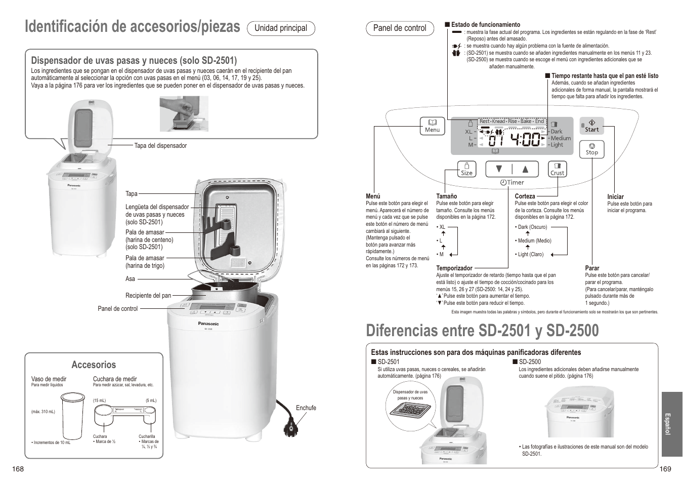 Identificación de accesorios/piezas, Dispensador de uvas pasas y nueces (solo sd-2501), Accesorios | Panasonic SD2501WXC User Manual | Page 85 / 100