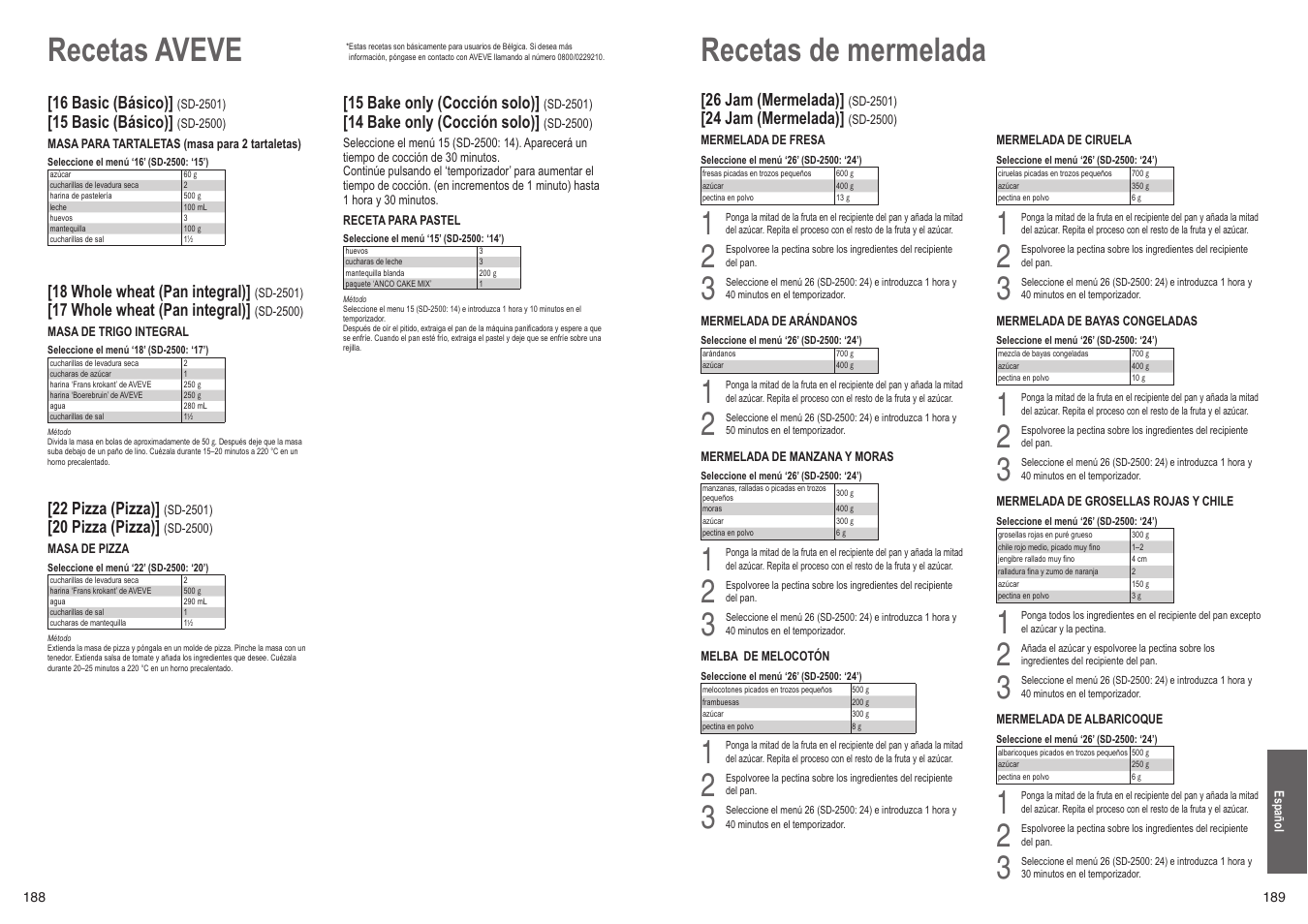 Recetas de mermelada, Recetas aveve | Panasonic SD2501WXC User Manual | Page 95 / 100