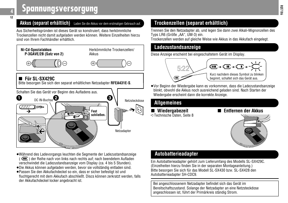 Spannungsversorgung | Panasonic SLSX429C User Manual | Page 12 / 100