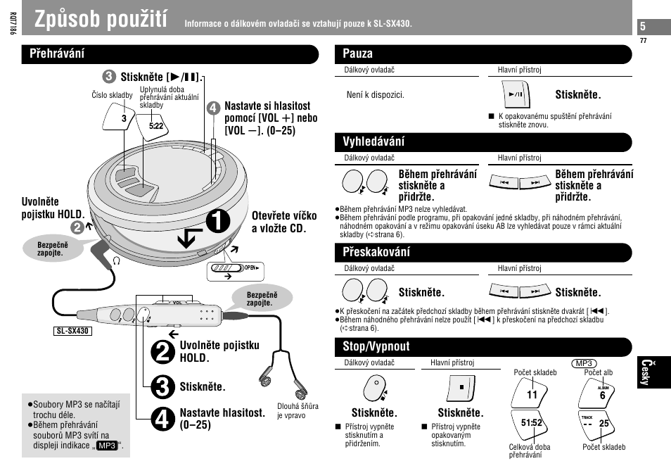 Zpûsob pouƒití | Panasonic SLSX429C User Manual | Page 77 / 100