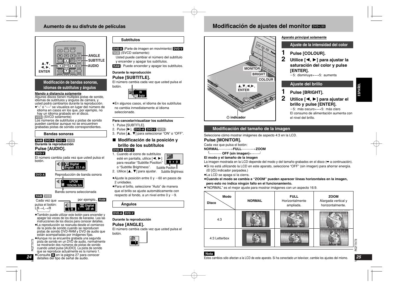Modificación de ajustes del monitor | Panasonic DVDPS3 User Manual | Page 14 / 47