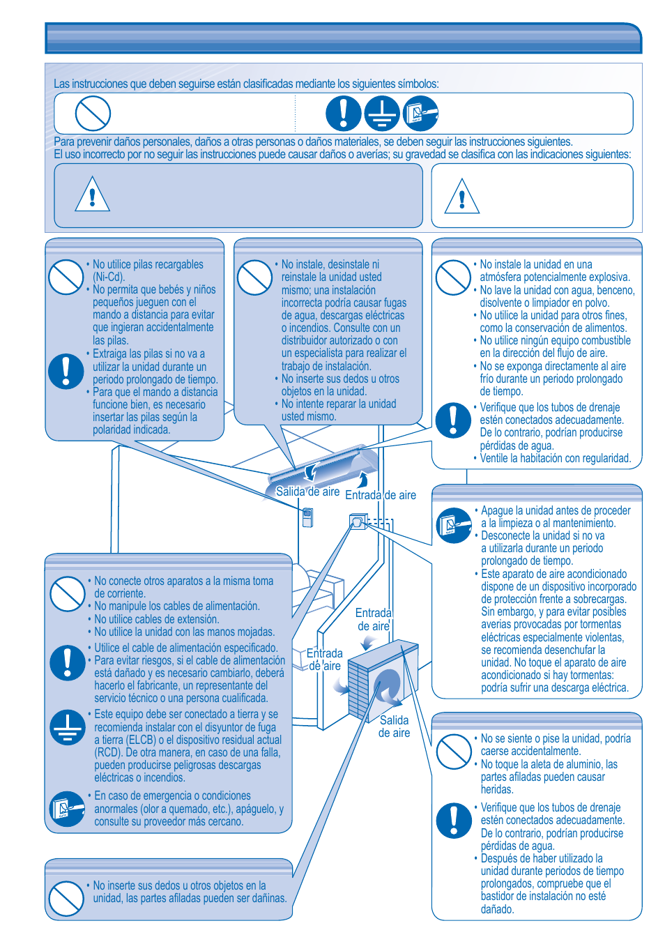 Precauciones de seguridad | Panasonic CUL43DBE8 User Manual | Page 12 / 64