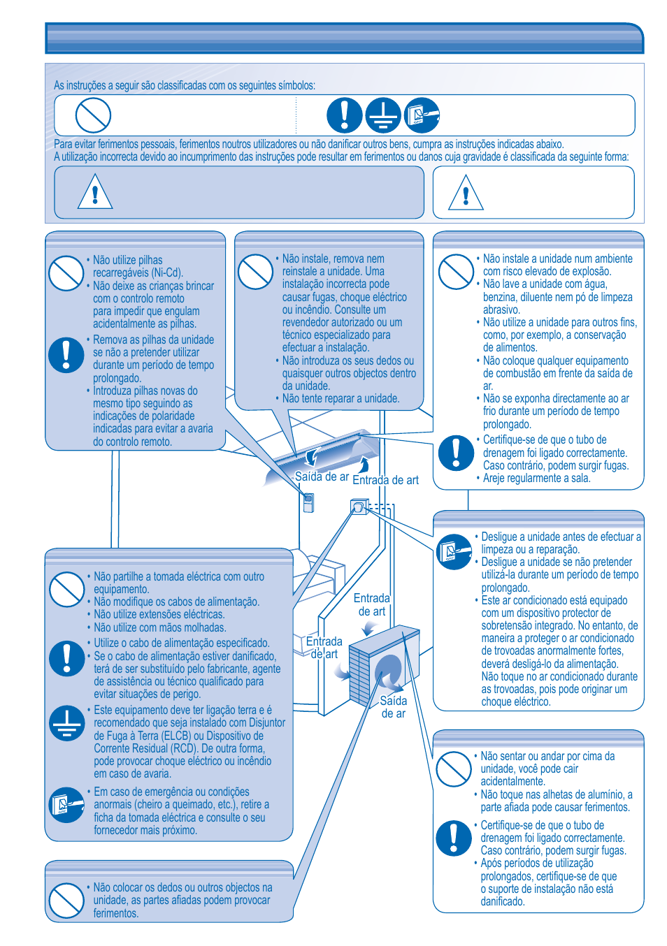Precauções de segurança | Panasonic CUL43DBE8 User Manual | Page 42 / 64