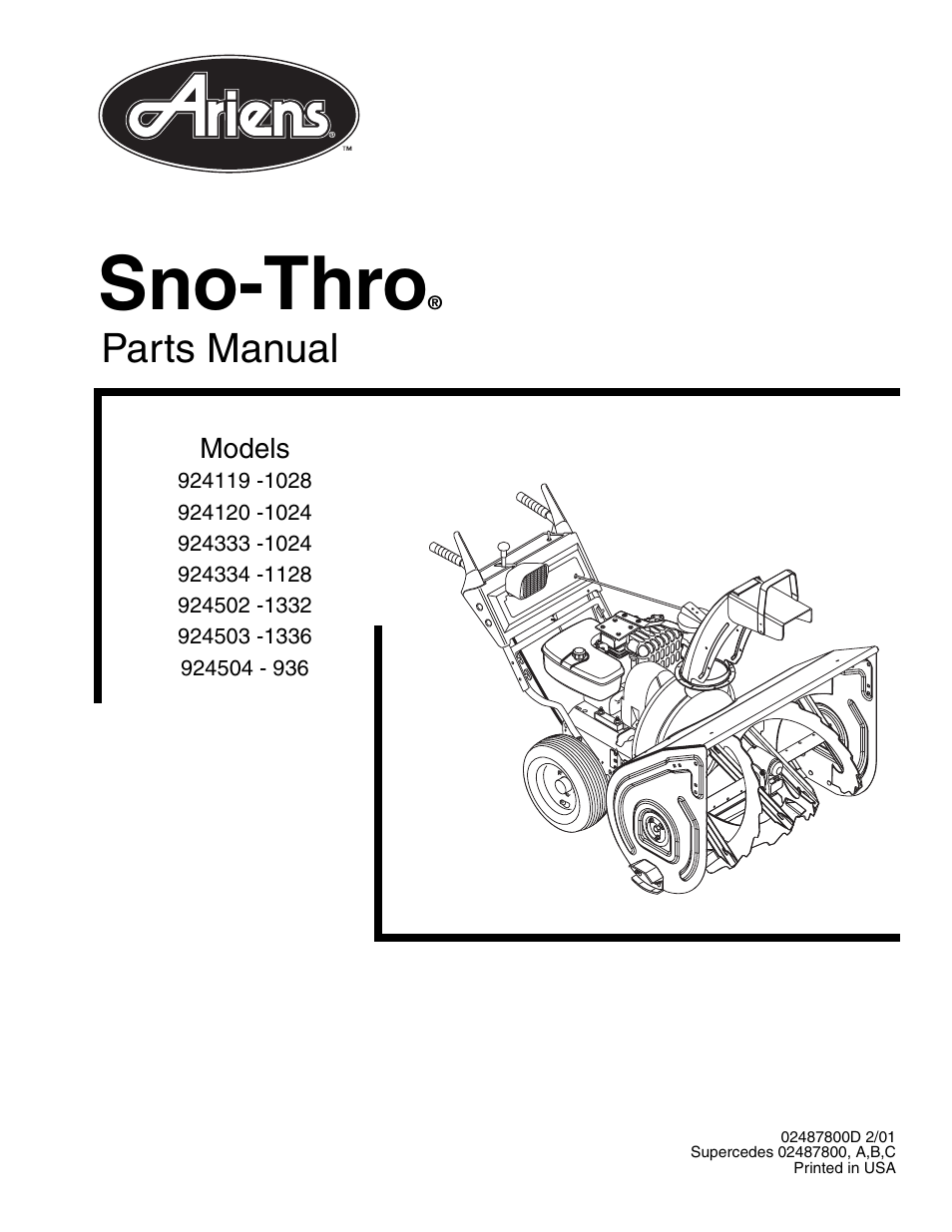 Ariens SNO-THRO 924119 - 1028 User Manual | 38 pages