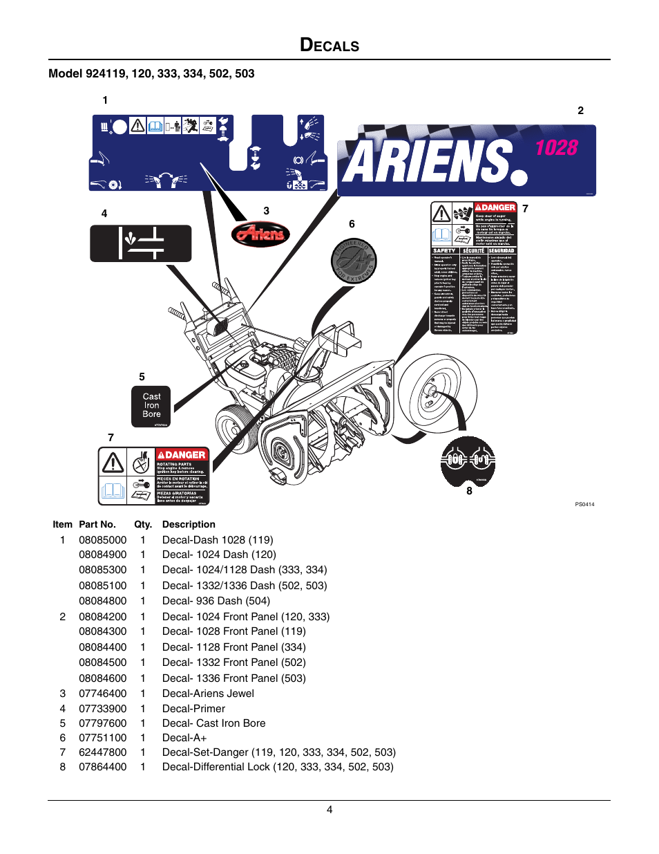 Ecals | Ariens SNO-THRO 924119 - 1028 User Manual | Page 4 / 38