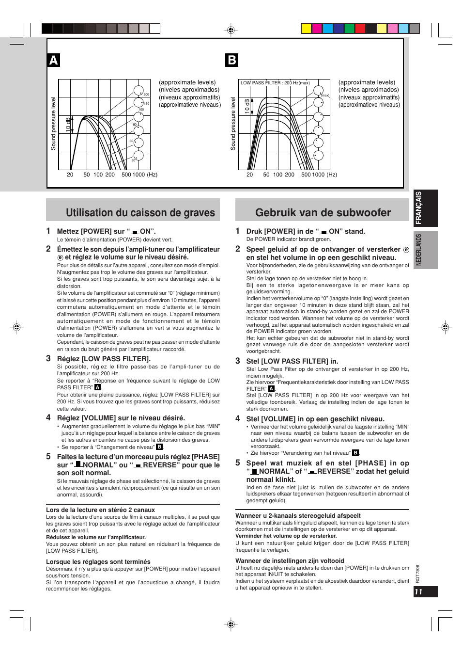 Utilisation du caisson de graves, Gebruik van de subwoofer | Panasonic SBWA800 User Manual | Page 11 / 32