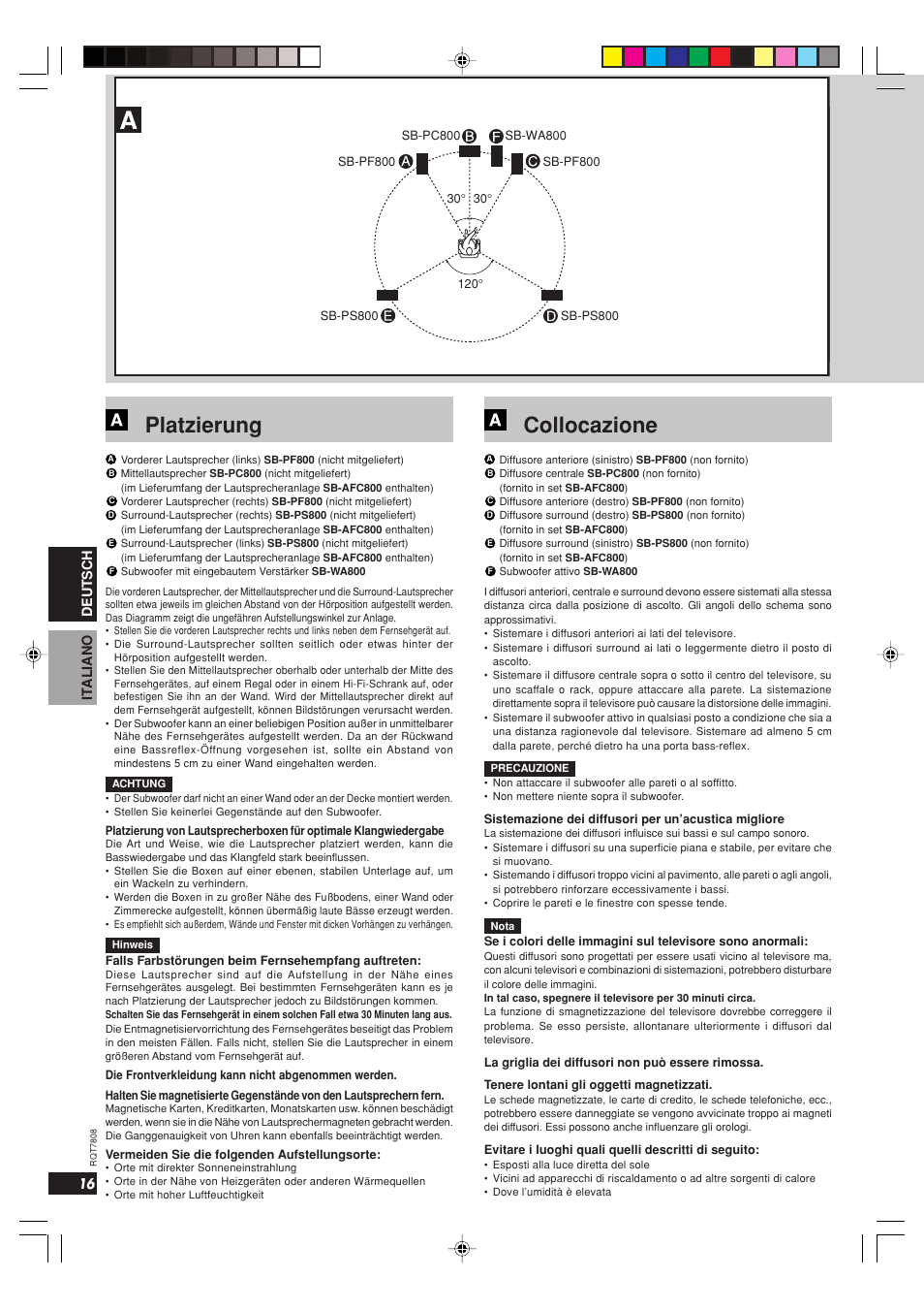 Platzierung, Collocazione | Panasonic SBWA800 User Manual | Page 16 / 32