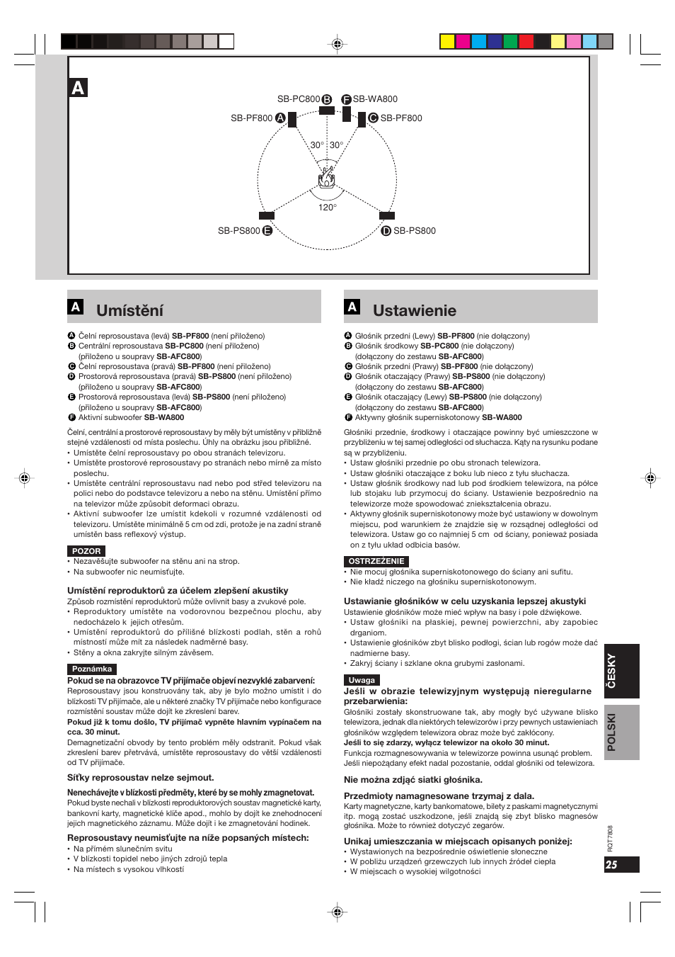 Umístění, Ustawienie | Panasonic SBWA800 User Manual | Page 25 / 32