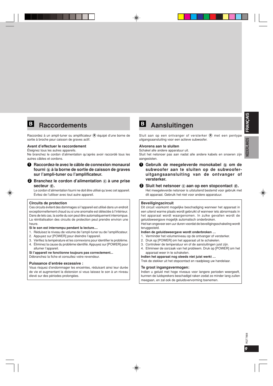 Aansluitingen, Raccordements | Panasonic SBWA800 User Manual | Page 9 / 32