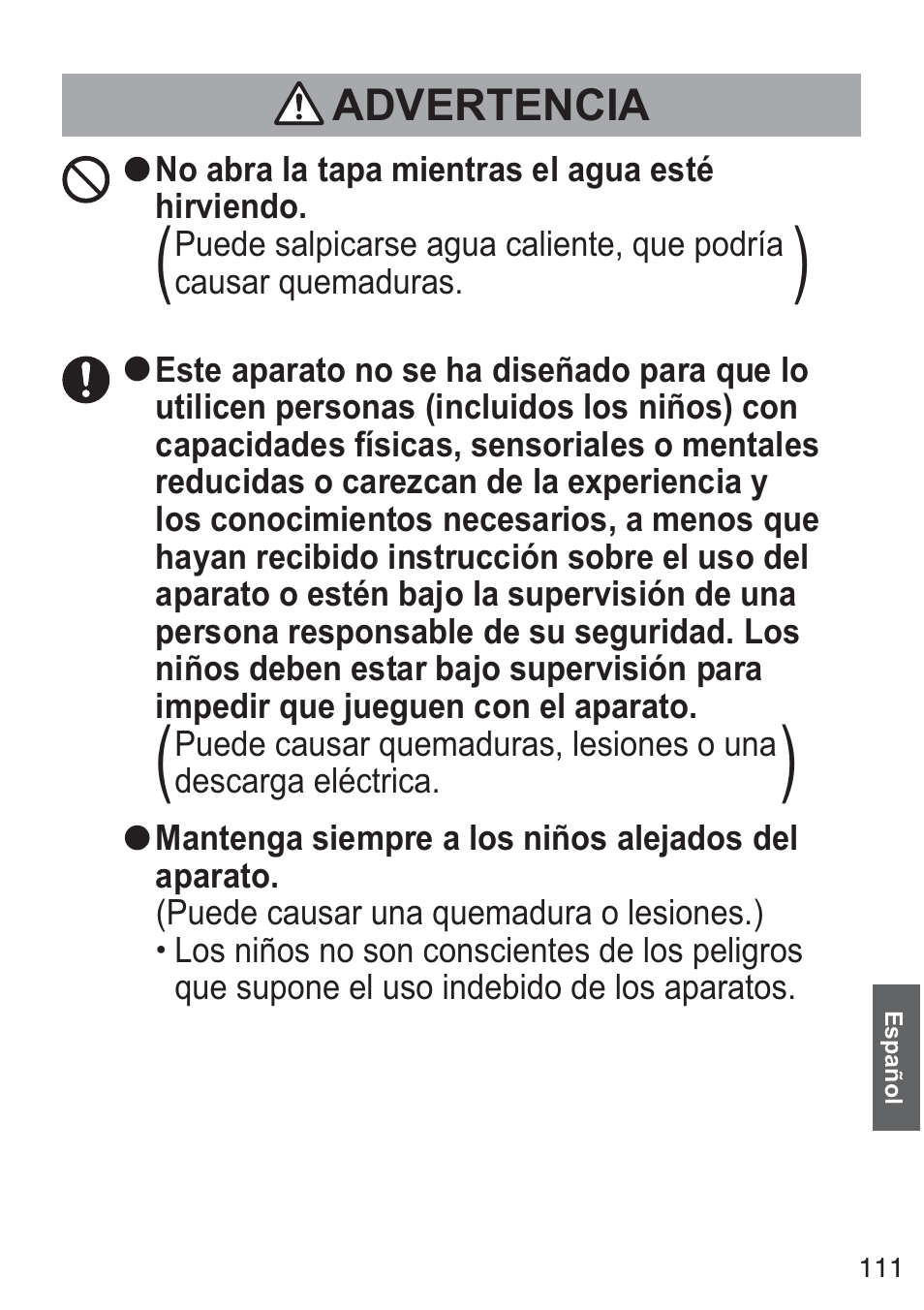 Advertencia | Panasonic NCZK1VXE User Manual | Page 111 / 128